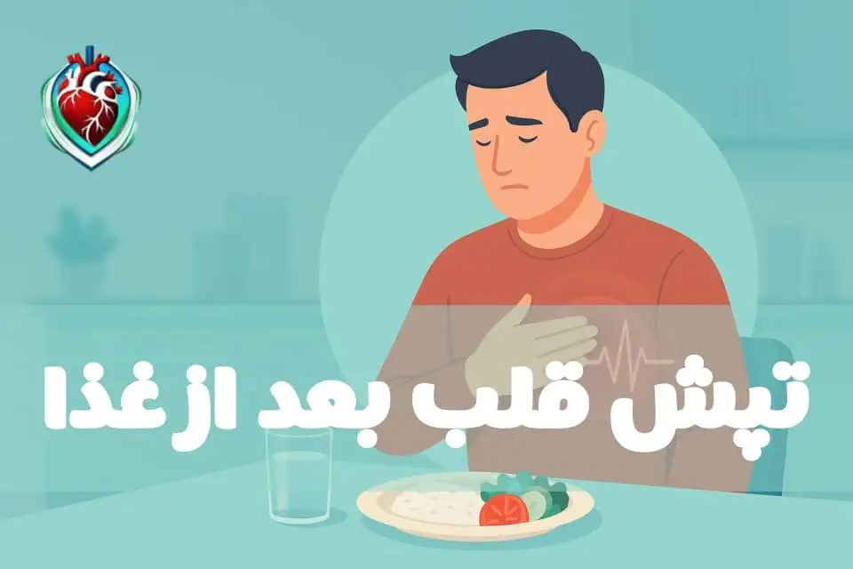 تپش قلب بعد از غذا؛ مردی دست بر سینه کنار بشقاب غذا